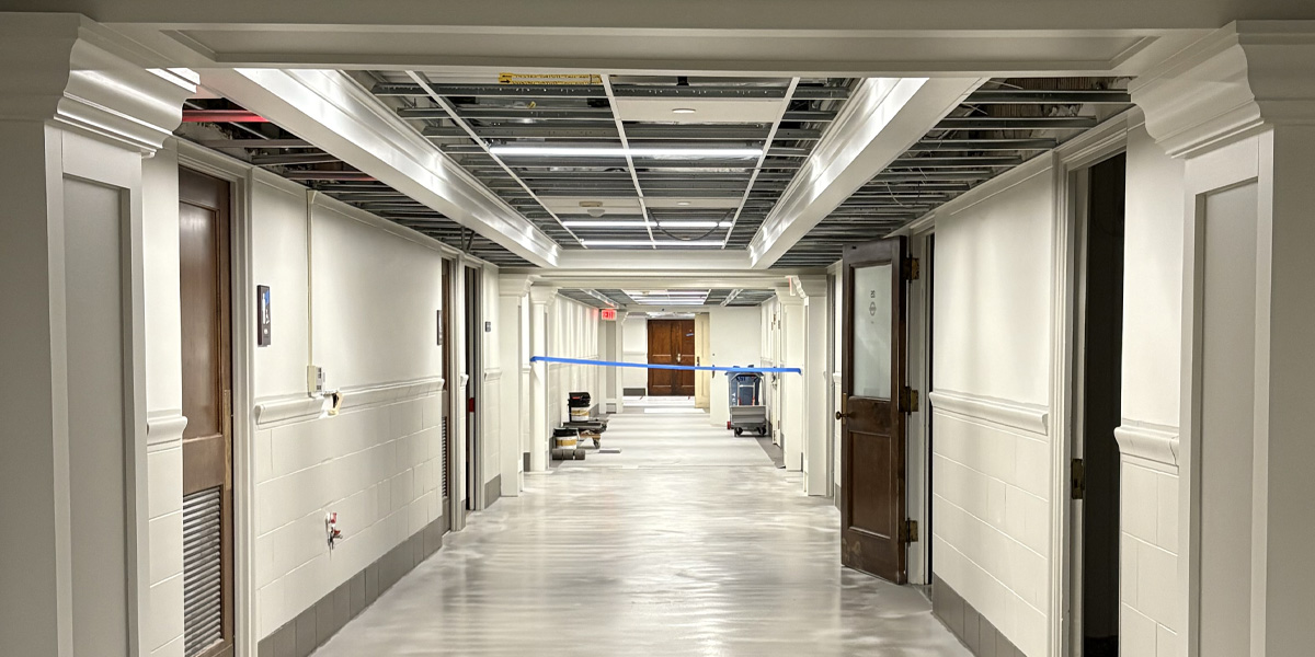 5-Slideshow-GH-LL-hall-west-floor-mitigated-walls-painted-lights-in-portals-built Gregory Hall floor mitigated, walls painted, lights in portals built