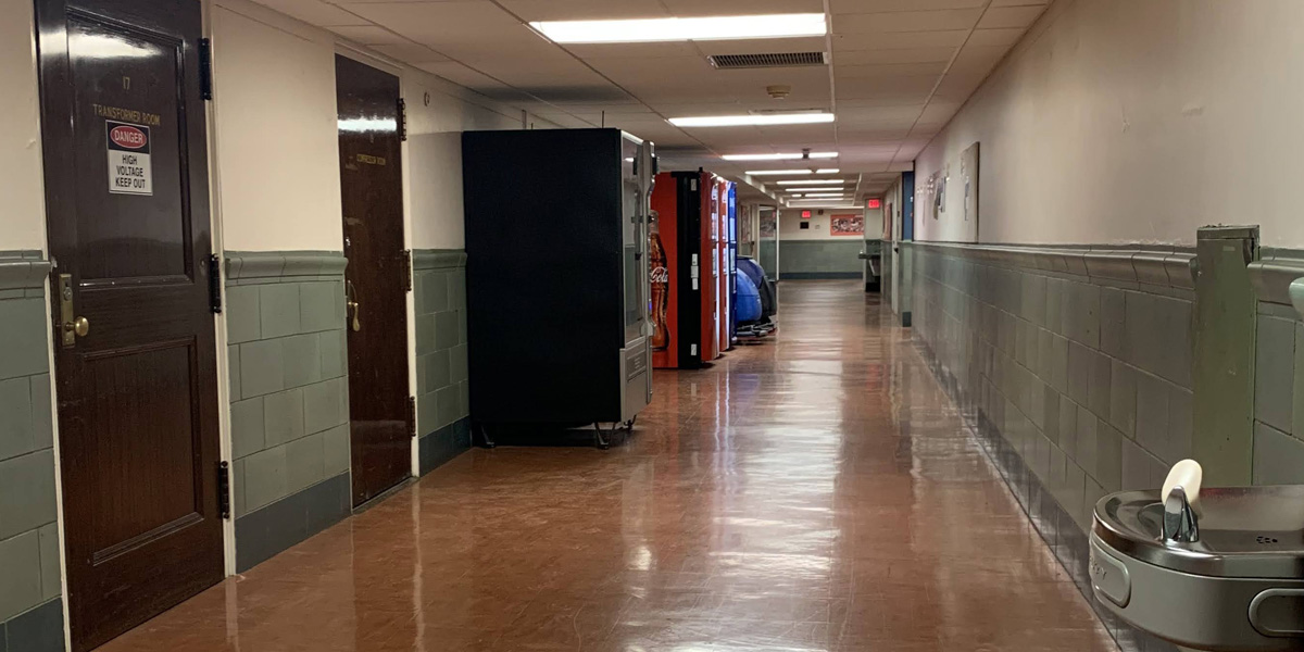 Slideshow-GH-LL-hall-before-east Gregory Hall lower level corridor before from east