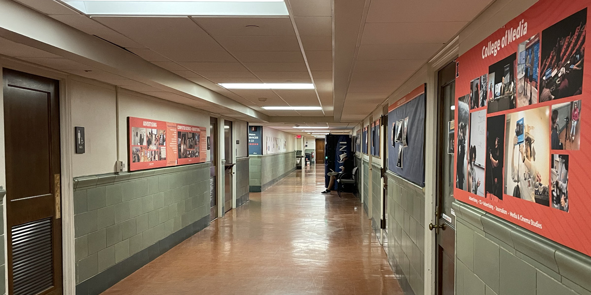 Slideshow-GH-LL-hall-before-west Gregory Hall lower level corridor before from west