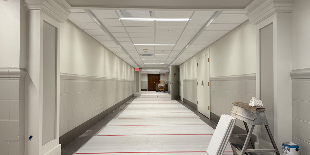 GH-Corridor-afterdemo-CeilingTiles Greg Hall corridor ceiling tiles installed