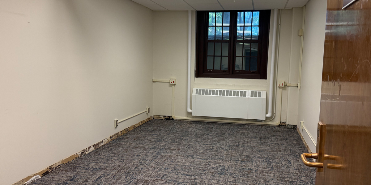 Slideshow-GH-LL-office-carpeted Gregory Hall lower level office with new carpet