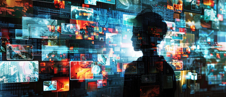 Futuristic illustration of person viewing screens